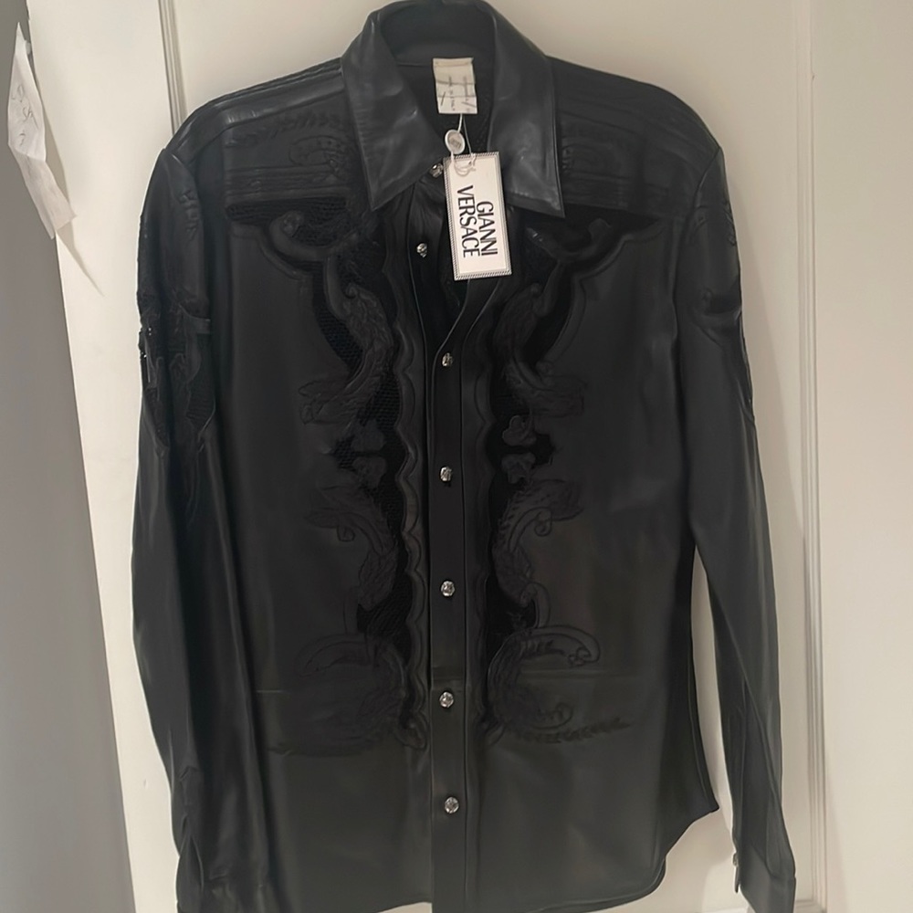 Gianni Versace deed stock mesh baroque lamb leather shirt jacket size 38/48